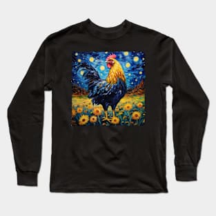 Starry Night Chicken Whimsy, Tee Triumph for Feathered Fanatics Long Sleeve T-Shirt